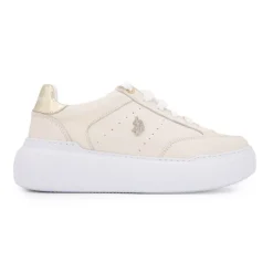 US POLO Baskets à lacets blancs semelle épaisse blanche Femme BEIGE Clearance