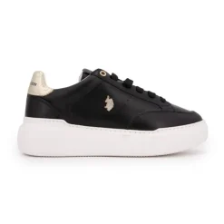 US POLO Baskets à lacets blancs semelle épaisse blanche Femme NOIR