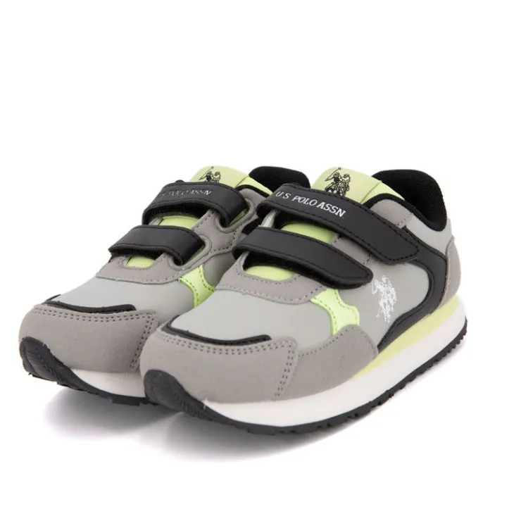 US POLO Baskets avec scratch imprimé logo Enfant GRIS Sale