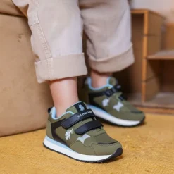 US POLO Baskets avec scratch imprimé logo Enfant KAKI Outlet