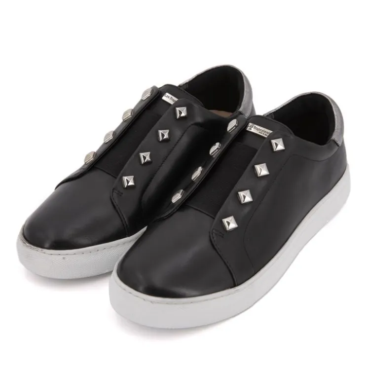 LES TROPEZIENNES PAR M.BELARBI Baskets basses cuir lisse Linda blanc Femme NOIR New