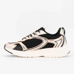 LE TEMPS DES CERISES Baskets basses gold toile avec lacets à motifs Femme NOIR Clearance