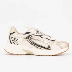 LE TEMPS DES CERISES Baskets basses gold toile avec lacets à motifs Femme BLANC ECRU Hot