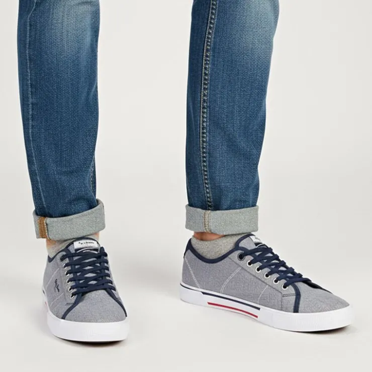 PEPE JEANS Baskets basses toile brady à lacets Homme BLEU Clearance