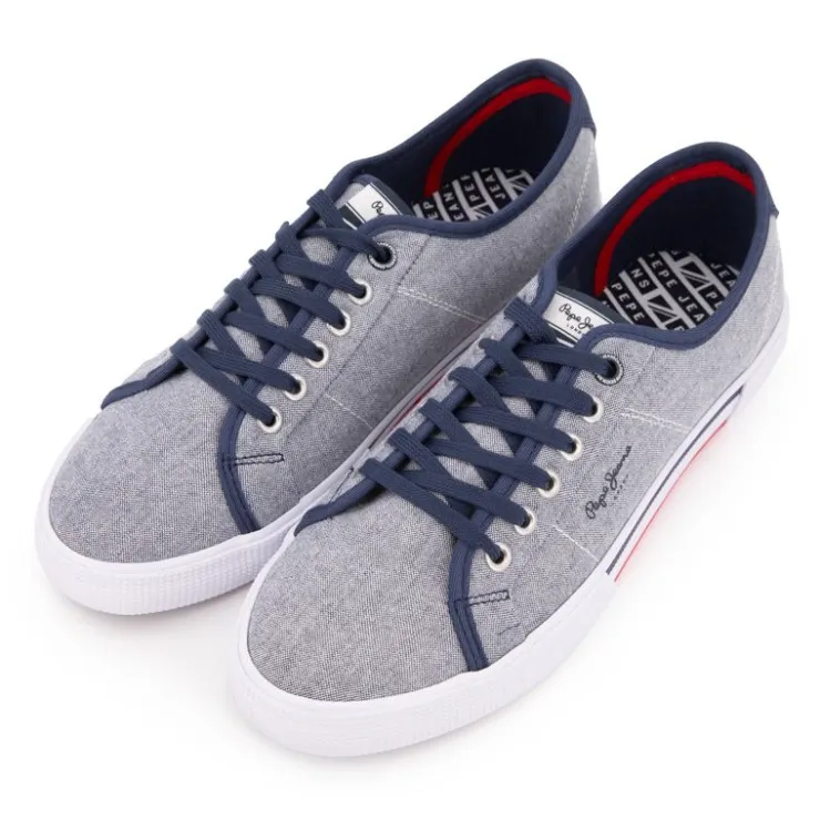 PEPE JEANS Baskets basses toile brady à lacets Homme BLEU Clearance