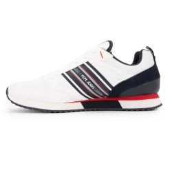 PEPE JEANS Baskets hes à lacets avec bandes bleu touche de rouge marine Homme BLANC Clearance