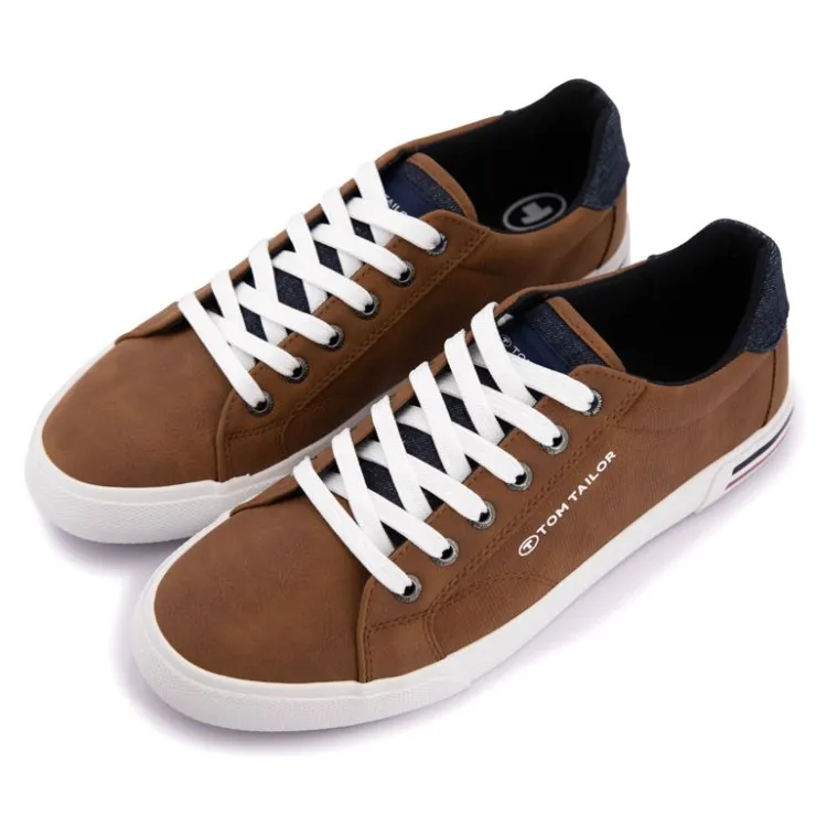 TOM TAILOR Baskets blanches en toile liseré bleu et rouge Homme MARRON Clearance