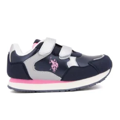 US POLO Baskets colorées à scratch similicuir Enfant BLEU FONCE New