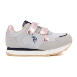US POLO Baskets colorées à scratch similicuir Enfant GRIS CLAIR Best