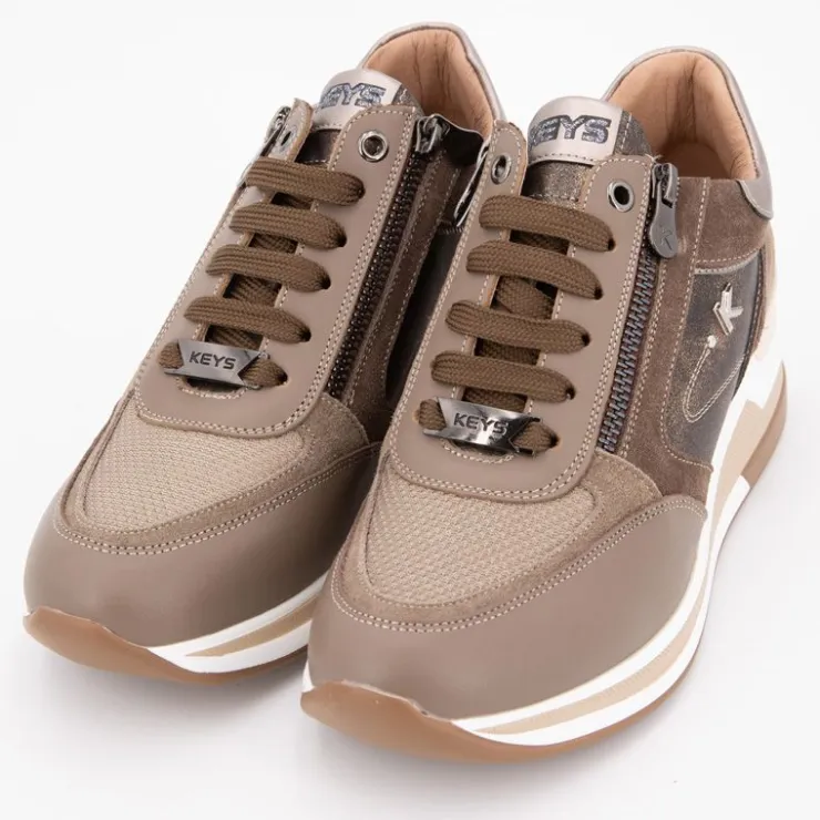 KEYS Baskets compensées à lacets cuir avec zip Femme MARRON CLAIR Hot