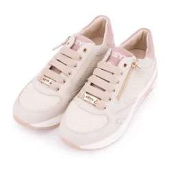 KEYS Baskets cuir à paillettes argentées avec zip Femme BEIGE Best