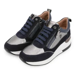 KEYS Baskets cuir compensées semelle contrastée Femme BLEU FONCE Online