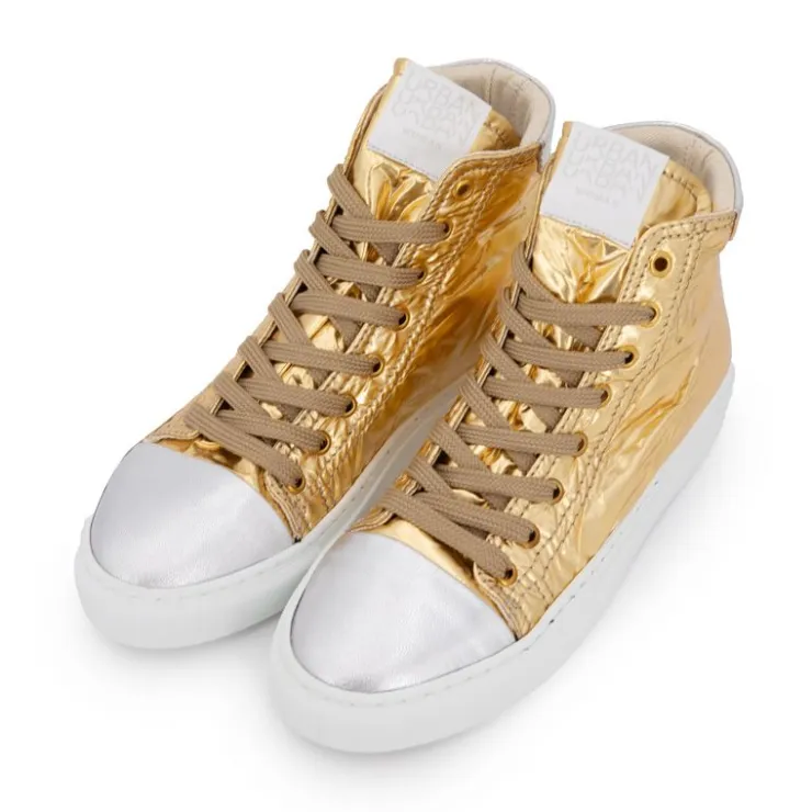 URBAN Baskets cuir montantes et argent Femme OR New