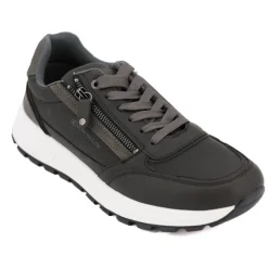 TOM TAILOR Baskets effet daim avec zips semelle blanche Homme NOIR Hot