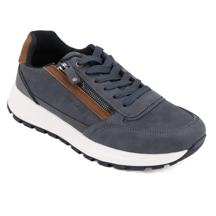 TOM TAILOR Baskets effet daim avec zips semelle blanche Homme BLEU FONCE Sale