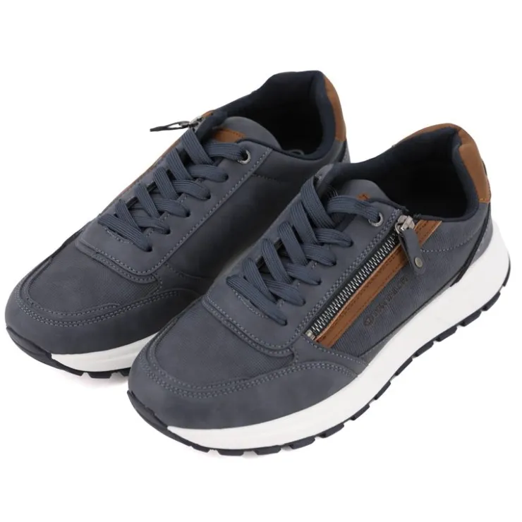 TOM TAILOR Baskets effet daim avec zips semelle blanche Homme BLEU FONCE Sale
