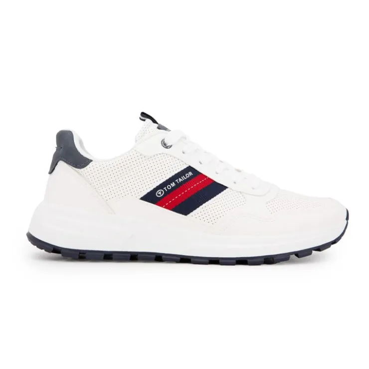 TOM TAILOR Baskets en tissu à lacets avec bandes colorées Homme BLANC