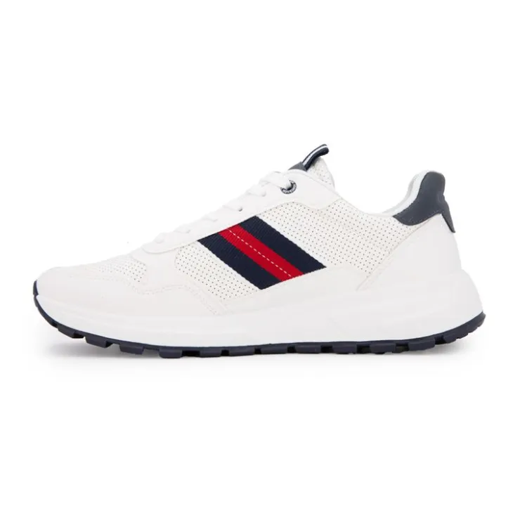 TOM TAILOR Baskets en tissu à lacets avec bandes colorées Homme BLANC