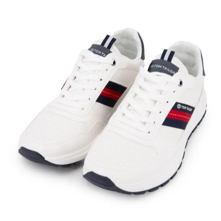 TOM TAILOR Baskets en tissu à lacets avec bandes colorées Homme BLANC