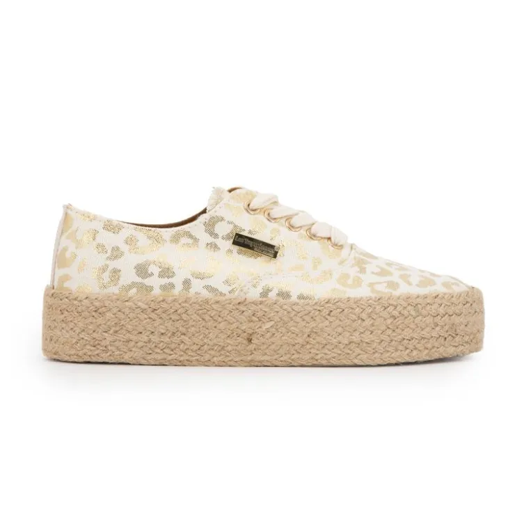 LES TROPEZIENNES PAR M.BELARBI Baskets espadrille mode cosmic léopard à lacets Femme BLANC ECRU Hot