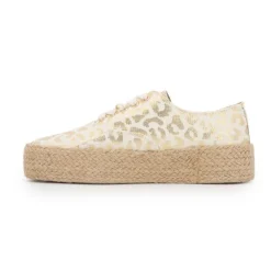 LES TROPEZIENNES PAR M.BELARBI Baskets espadrille mode cosmic léopard à lacets Femme BLANC ECRU Hot