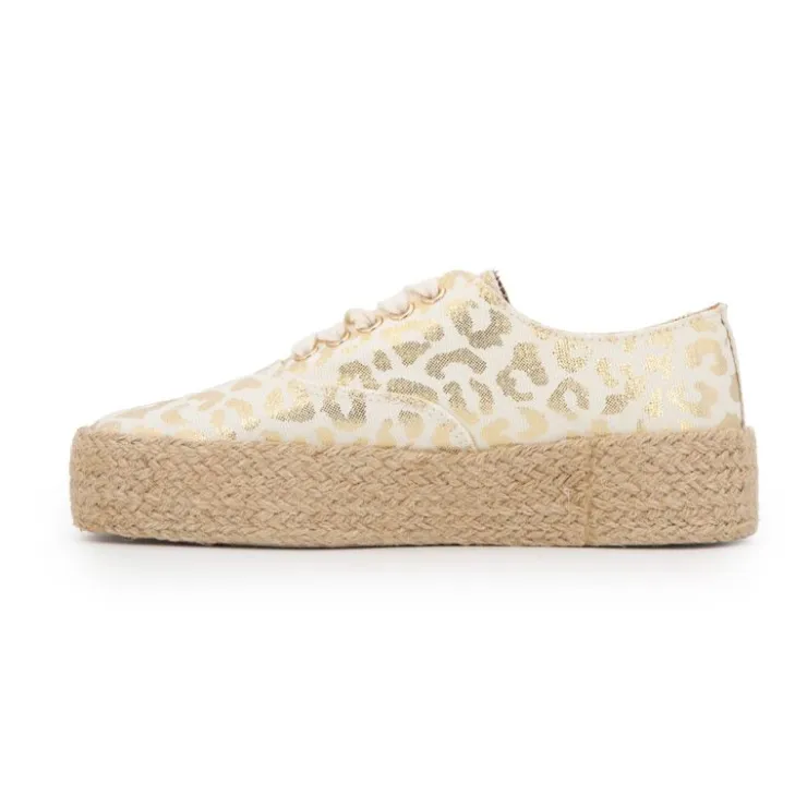 LES TROPEZIENNES PAR M.BELARBI Baskets espadrille mode cosmic léopard à lacets Femme BLANC ECRU Hot