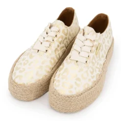 LES TROPEZIENNES PAR M.BELARBI Baskets espadrille mode cosmic léopard à lacets Femme BLANC ECRU Hot