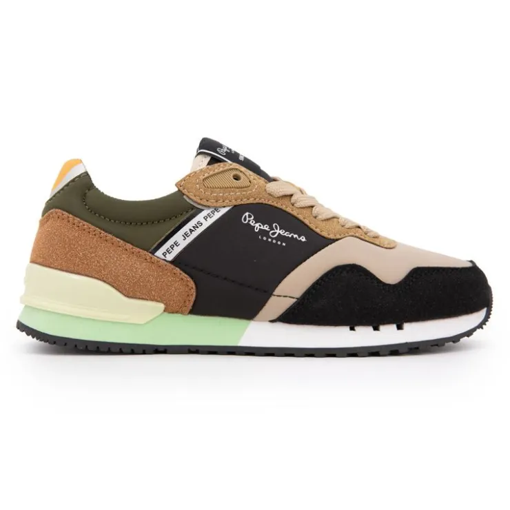 PEPE JEANS Baskets london class b lacets beiges semelle vert pastel Enfant MULTICOLORE