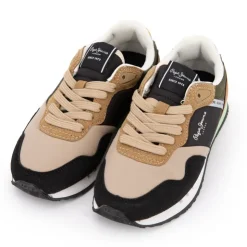 PEPE JEANS Baskets london class b lacets beiges semelle vert pastel Enfant MULTICOLORE