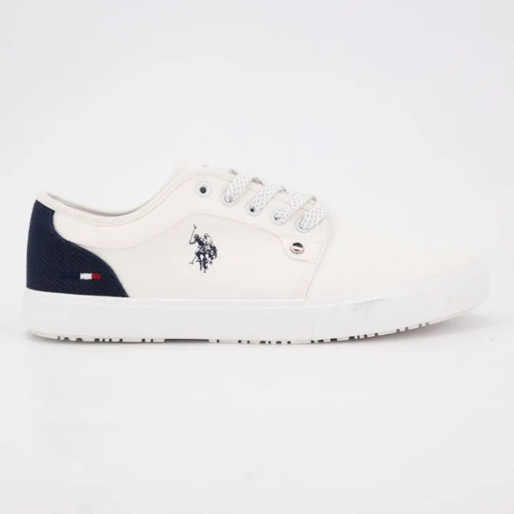 US POLO Baskets mediaval en toile avec lacets à rayures Homme BLANC
