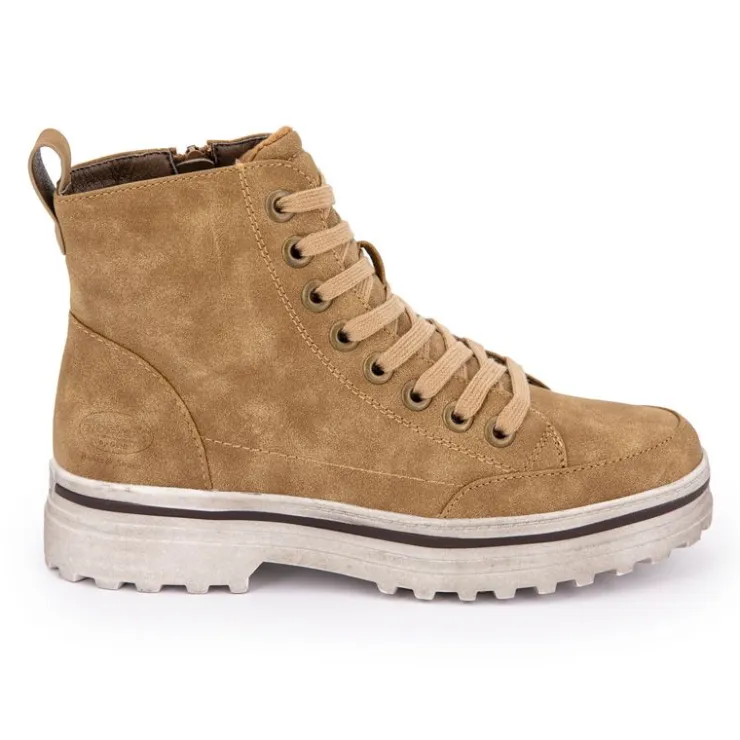 DOCKERS BY GERLI Baskets montantes à lacets zippées semelle crantée blanche usée Femme MARRON Outlet