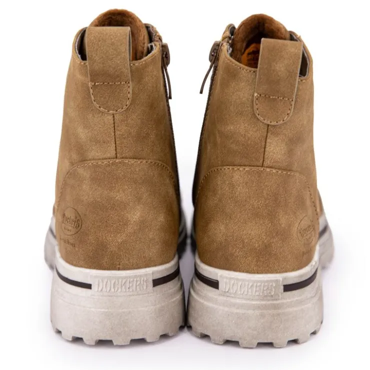 DOCKERS BY GERLI Baskets montantes à lacets zippées semelle crantée blanche usée Femme MARRON Outlet