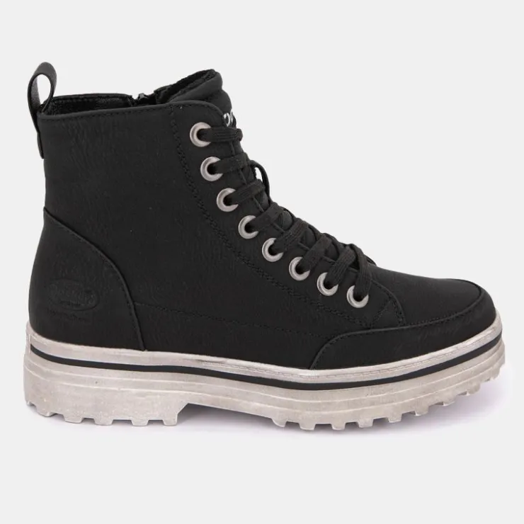 DOCKERS BY GERLI Baskets montantes à lacets zippées semelle crantée blanche usée Femme NOIR New