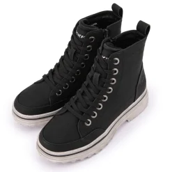 DOCKERS BY GERLI Baskets montantes à lacets zippées semelle crantée blanche usée Femme NOIR New