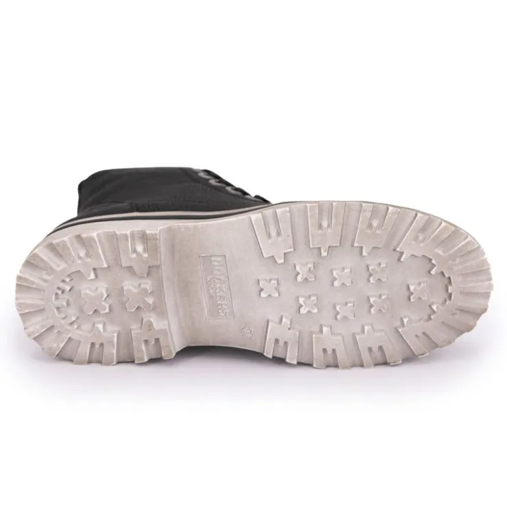 DOCKERS BY GERLI Baskets montantes à lacets zippées semelle crantée blanche usée Femme NOIR New