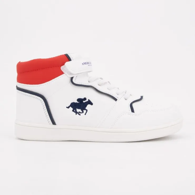 AMERICAN COLLEGE Baskets montantes avec lacets new york cheval brodé coloré Enfant BLANC New