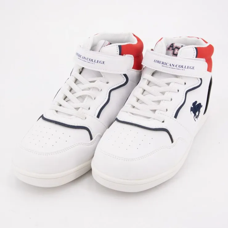 AMERICAN COLLEGE Baskets montantes avec lacets new york cheval brodé coloré Enfant BLANC New