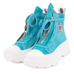 ICECOOL SAINT TROPEZ Baskets montantes cuir semelle épaisse blanc Femme TURQUOISE Outlet