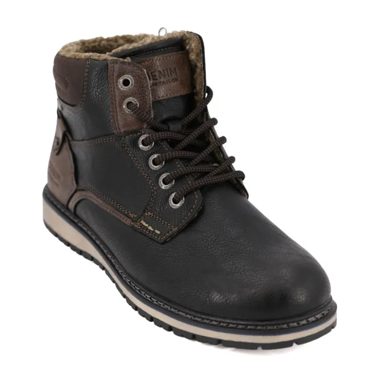 TOM TAILOR Baskets montantes effet vieux cuir doublées de fourrure Homme NOIR Clearance