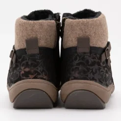 ROMIKA Baskets montantes moutonnée black à motifs sangles marrons Femme NOIR New