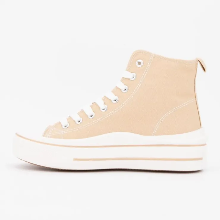 BURTON OF LONDON Baskets montantes toile unie melvina Femme BEIGE New