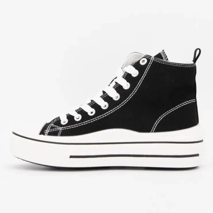 BURTON OF LONDON Baskets montantes toile unie melvina Femme NOIR Discount