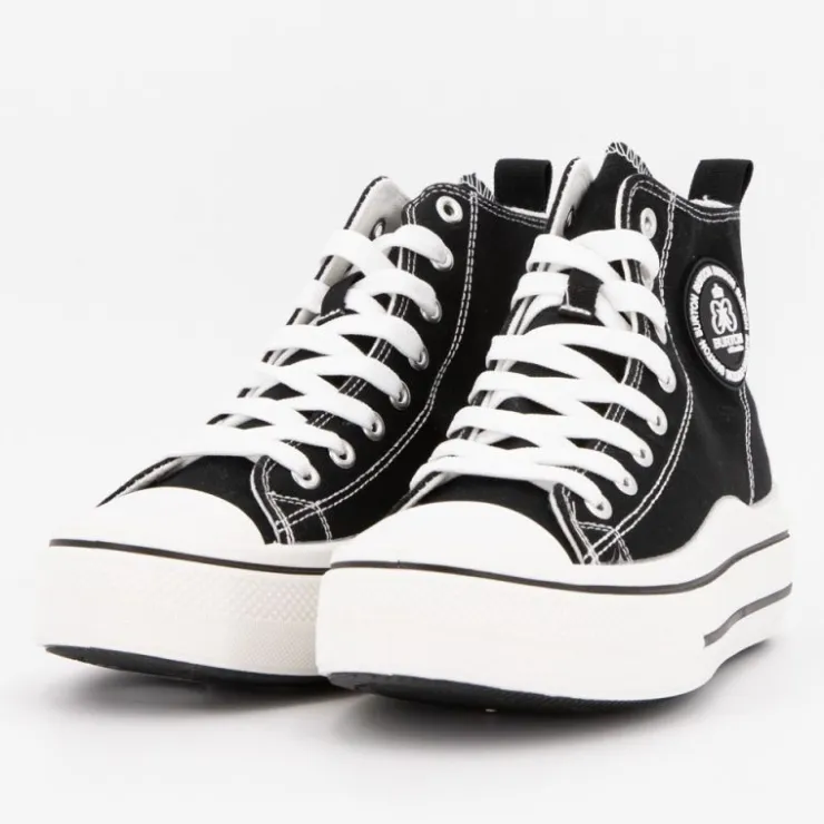 BURTON OF LONDON Baskets montantes toile unie melvina Femme NOIR Discount