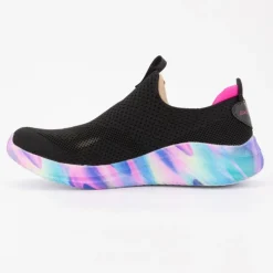 SKECHERS Baskets es toile semelle arc-en-ciel à enfiler Enfant NOIR Clearance