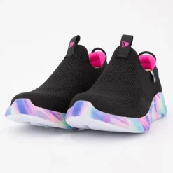 SKECHERS Baskets es toile semelle arc-en-ciel à enfiler Enfant NOIR Clearance