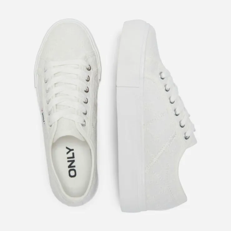 ONLY Baskets noomi brodé en toile à lacets Femme BLANC Sale