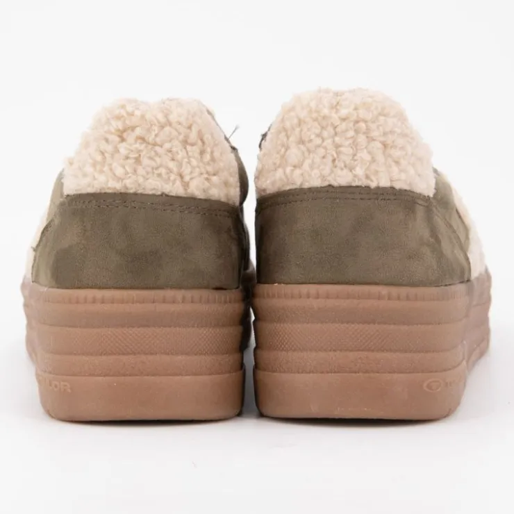 TOM TAILOR Baskets plateforme crantée motif étoile moutonné Femme KAKI