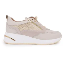 KEYS Baskets semelle contrastée en cuir avec strass golds Femme BEIGE Sale
