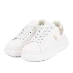 US POLO Baskets similicuir grande semelle avec lacets noir Enfant BLANC New