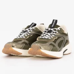 LE TEMPS DES CERISES Baskets toile à lacets semelle blanche Femme KAKI New